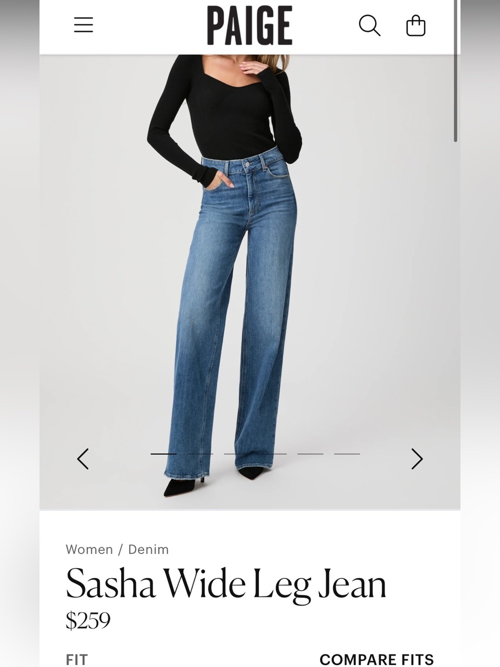 PAIGE Dark Blue Wide-Leg Cropped Jeans